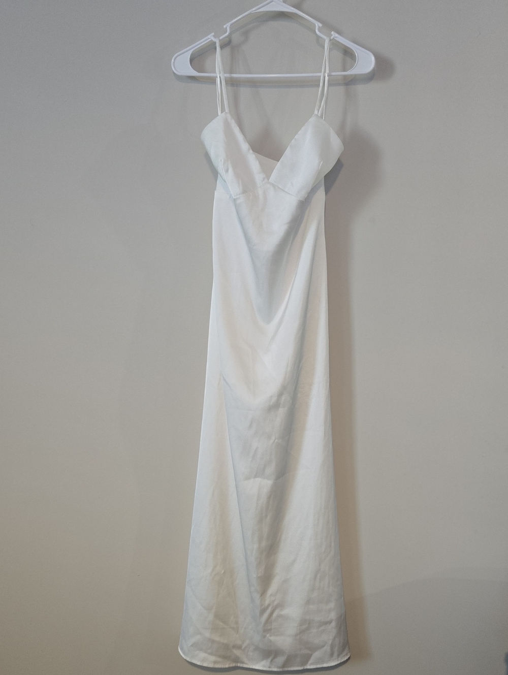 White V-neck Satin Slip Dress